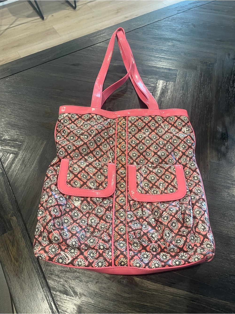 Vera Bradley Frill Pink Floral Tote Bag with Front Pockets